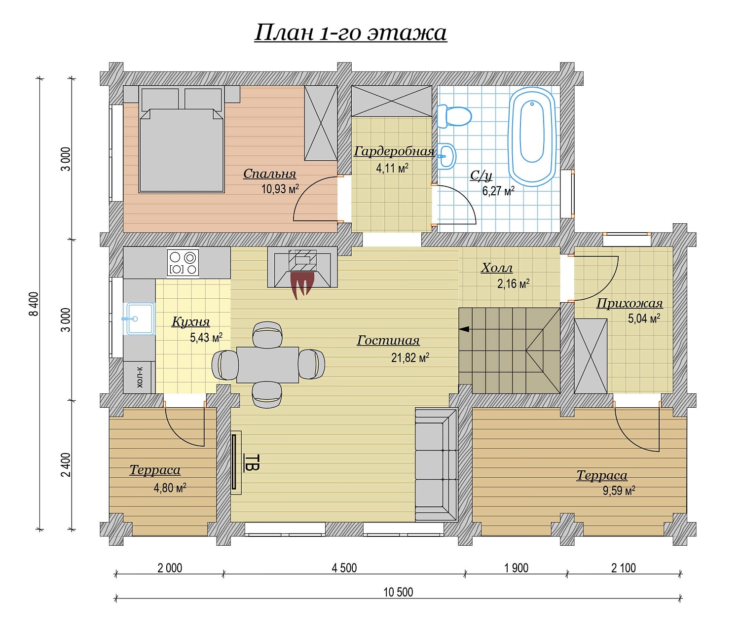 Дом из бревна 113 м2 Проект №ВЗ-140 «Перун»